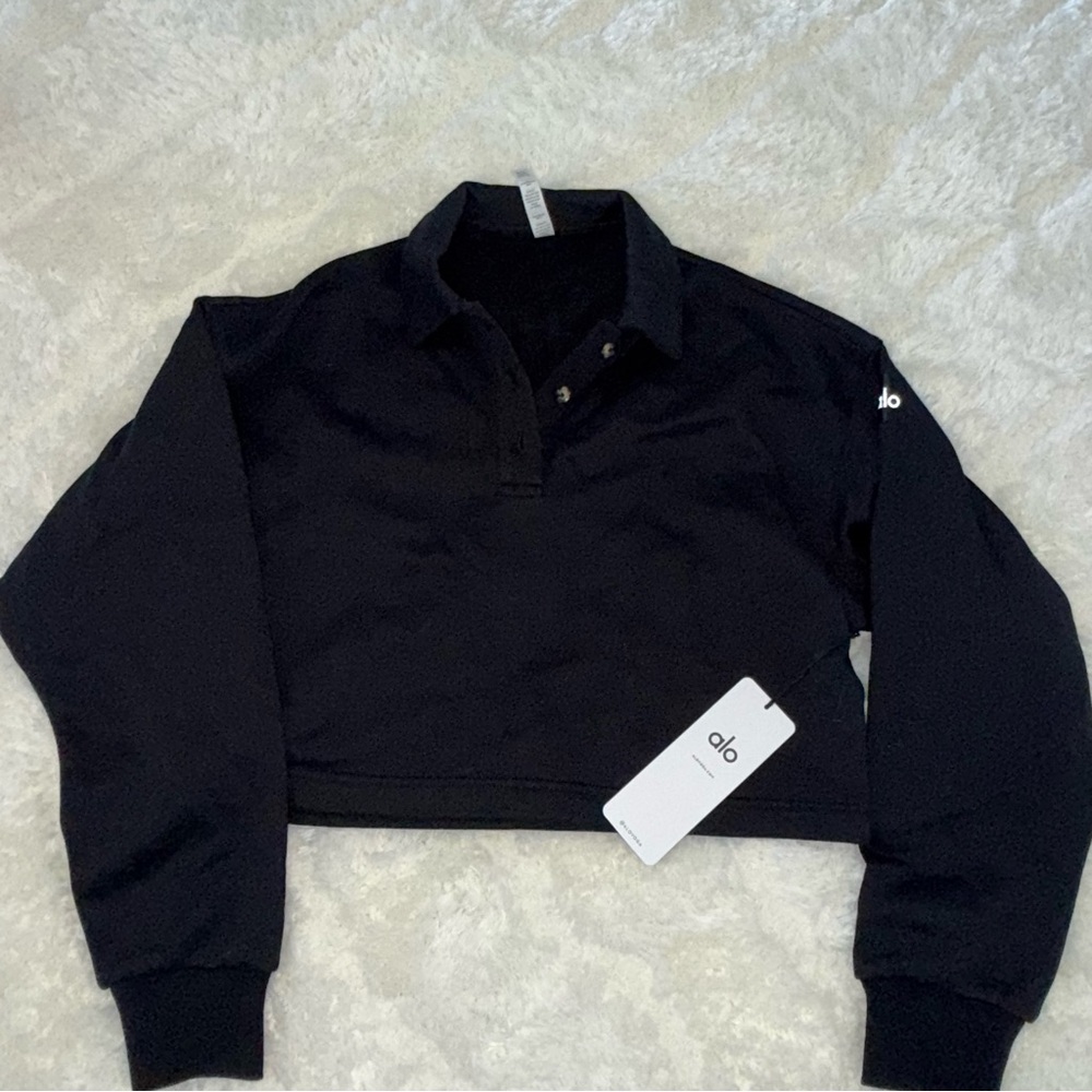 ALO Yoga Black Women's Cropped Polo Top